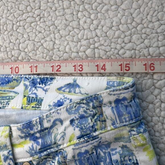 Talbots Slim Ankle Jean Blue Yellow Watercolor Vase Print Size 4 - Picture 10 of 12